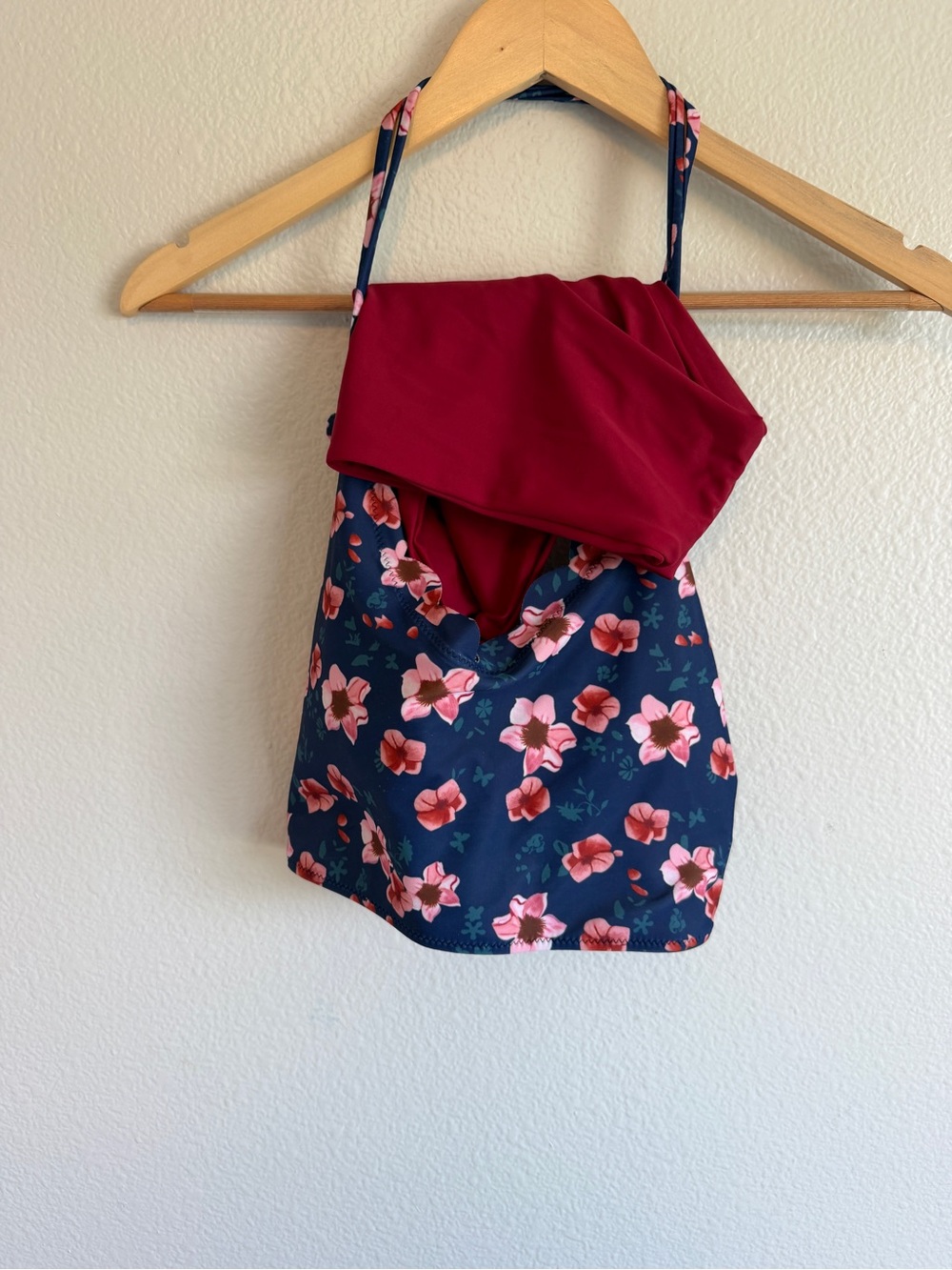 Floral Halter Tankini Top with Berry Bottom- Navy & Berry